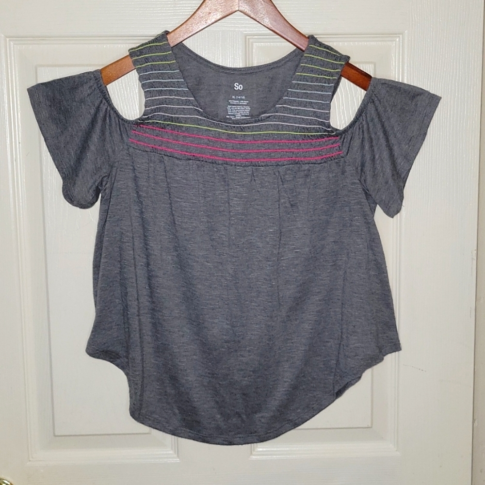 NWOT SO Gray Open Shoulder Boho Tunic Top Size XL(14/16)
